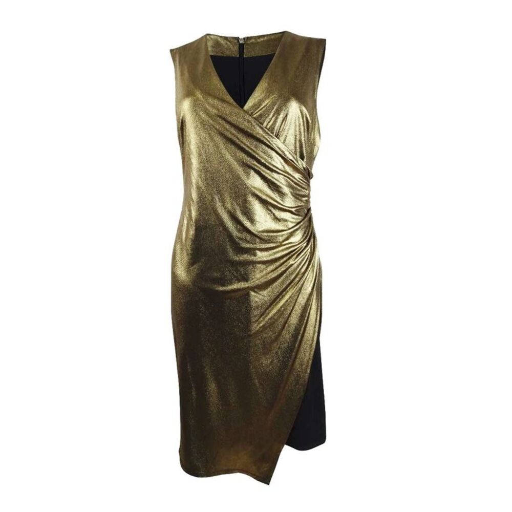 Tommy Hilfiger Gold Metallic Sleeveless Wrap Dress